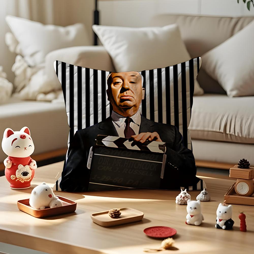 Alfred Hitchcock Cushion Cover Anti-dustmite Pillowcase Invisible Zipper Silky Short Plush Sofa Cushion Cover