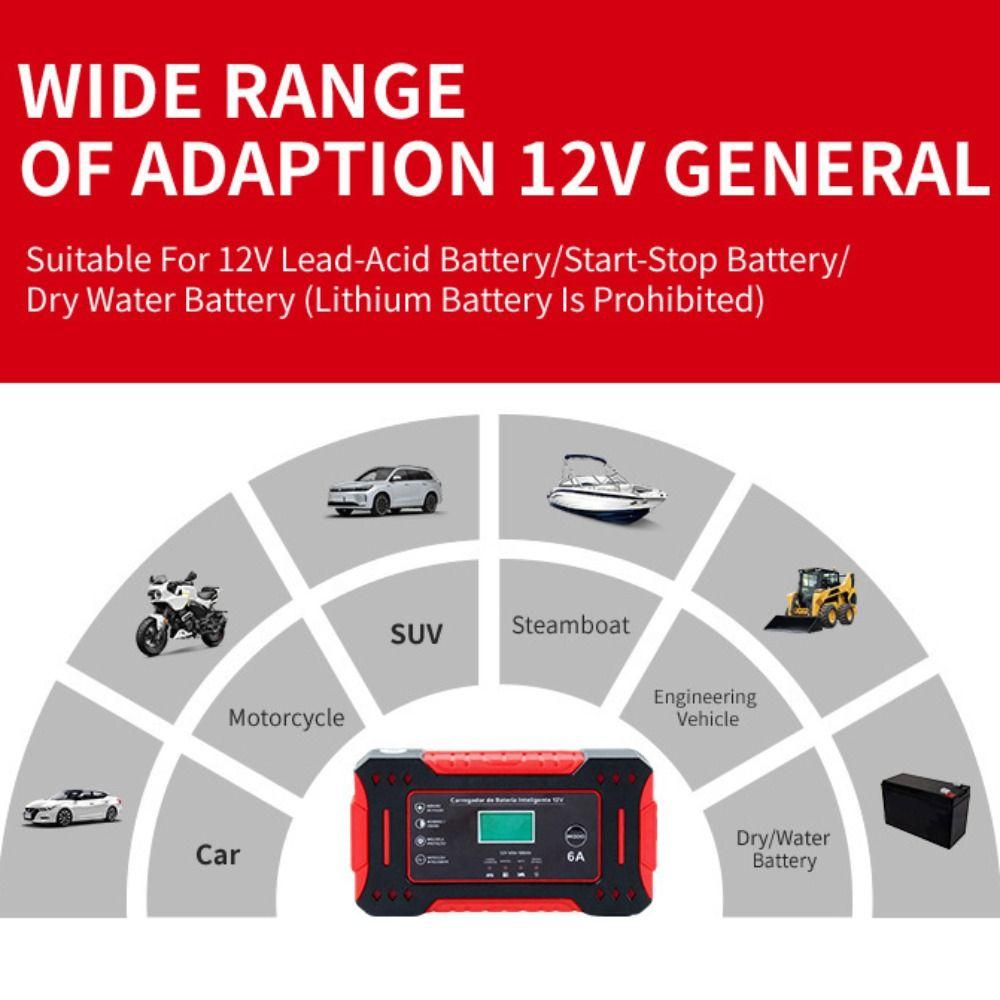 12V 6A Car Battery Charger Intelligent Charging Battery Repair Charger  Home Use