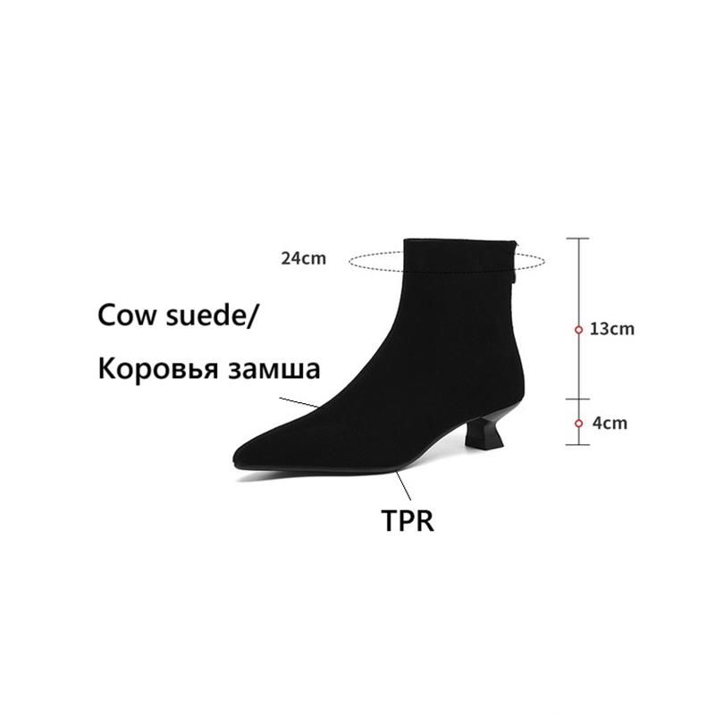 Fashion NEW Autumn Women Boots Pointed Toe Kitten Heel Shoes Cow Suede Leather Shoes for Women Elegant Zipper Modern Boots Daily Shoes