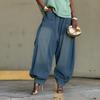 Women's Mid Rise Elastic Waist Loose Harem Balloon Denim Jogger Pants Vintage Washed Long Jeans