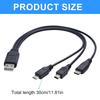 USB Charging Spliter Cable 3 in 1 Data Cord with Type C Tiny  USB & Mini 5P  Connectors 30cm Length for Fast Charging