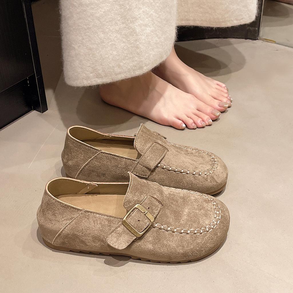 Fashion Women Single Shoe Suede Surface Soft Casual Spring Slip-On Lolita Shoes Cow Suede Flats Daily Flat Shoes Women's Loafers