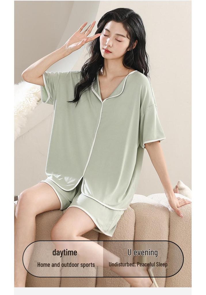 Pijama de Modal Refrigerante para Mujer con Sujetador Incorporado, Manga Corta, Amigable con la Piel, Color Sólido, Adecuado para Usar al Aire Libre
