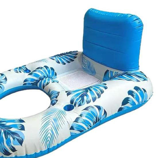 Inflatable Pool Float Mat with Mesh Seat Backrest Tropical Leaf Print Foldable Beach Lake Float Raft Water Lounger Adults Swimming Pool Sun Tanning