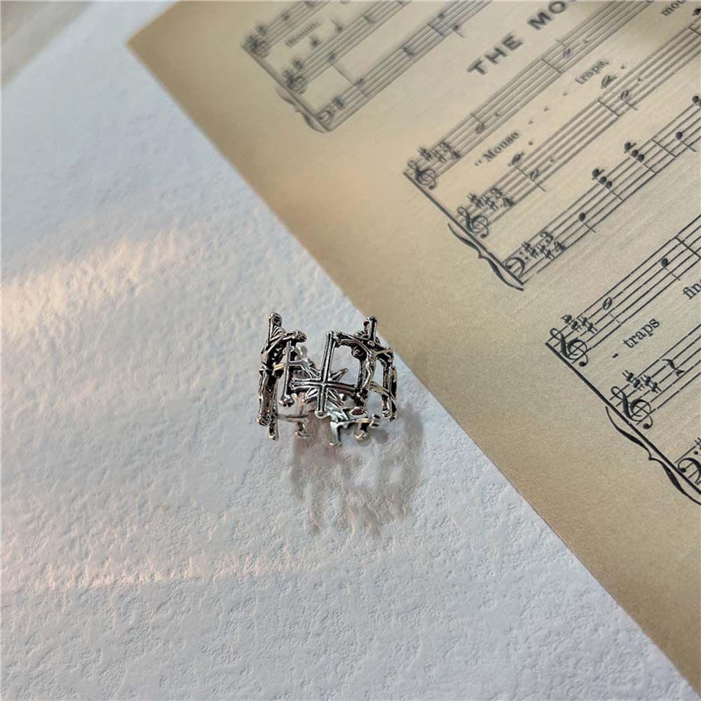 Cross Punk For Girls Hollowed Open Rings Copper Plated Platinum Women Rings Korean Finger Rings