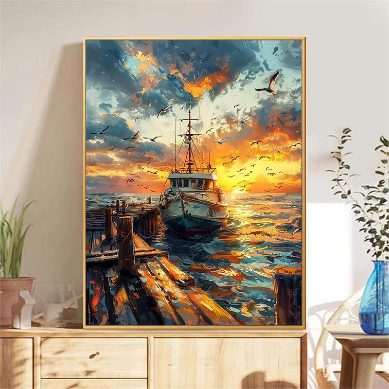 5d DIY Diamond Painting Cross Stitch Oil Painting Ocean Steamship Diamond Embroidery Mosaic Scenery Full Round Drill Home Decor