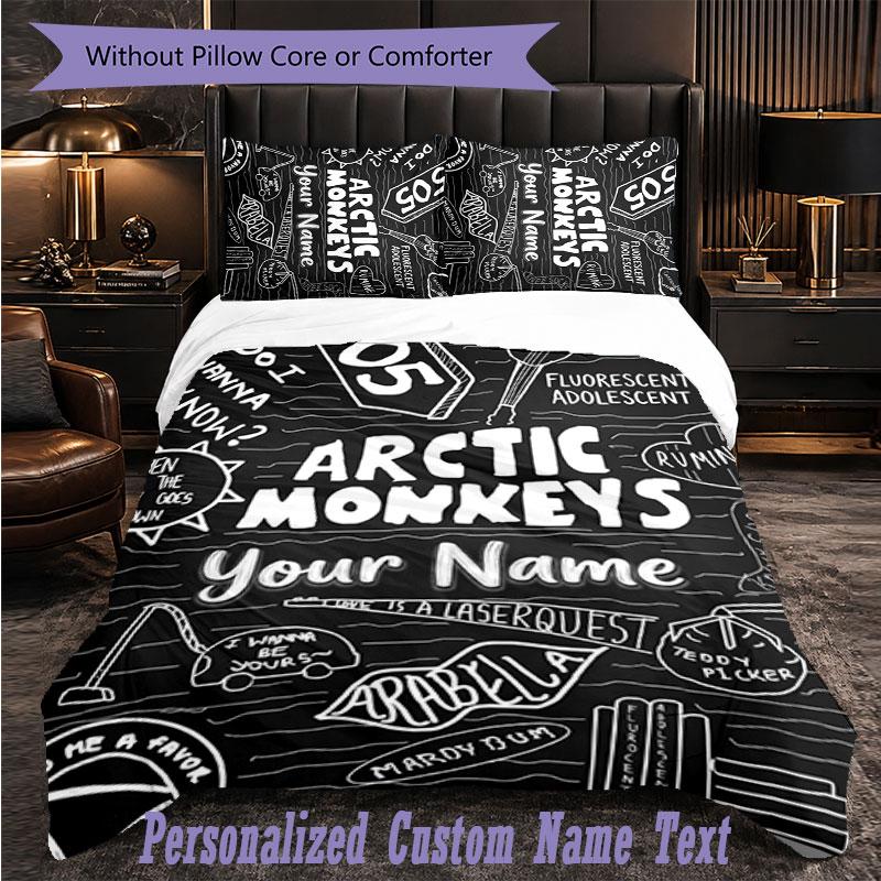 Personalized 3Pcs Bedding SetArctic Monkeys Custom Text Duvet Cover Pillowcase Set Bedroom Gift