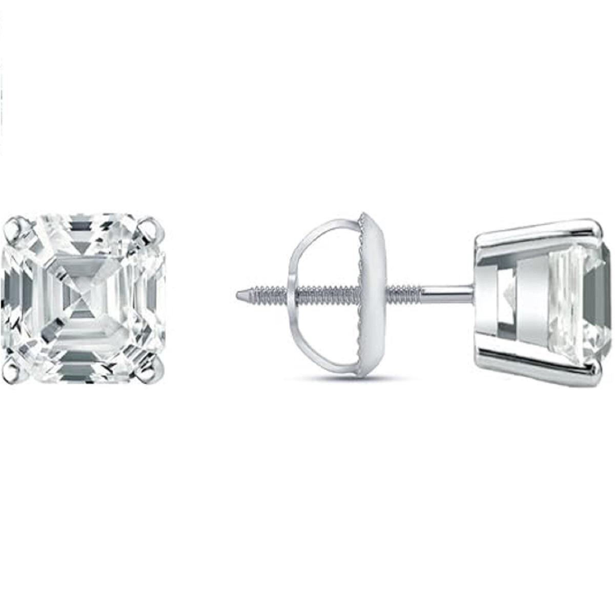 

Jewels Prim 4 карата Ашер огранки Созданные бриллианты Серьги-пусеты Настоящее 14К белое золото Корзинка Винт 15MM серебряный
