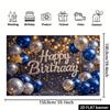 2D plane 1 birthday party blue silver gold balloons theme warm light background and gold foil stars