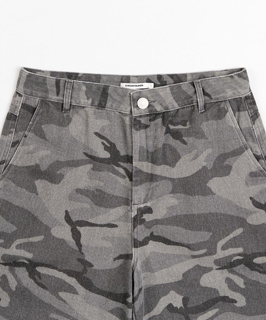 EXCONTAINER Camo Parachute Bermuda Pants (Grey Camo)