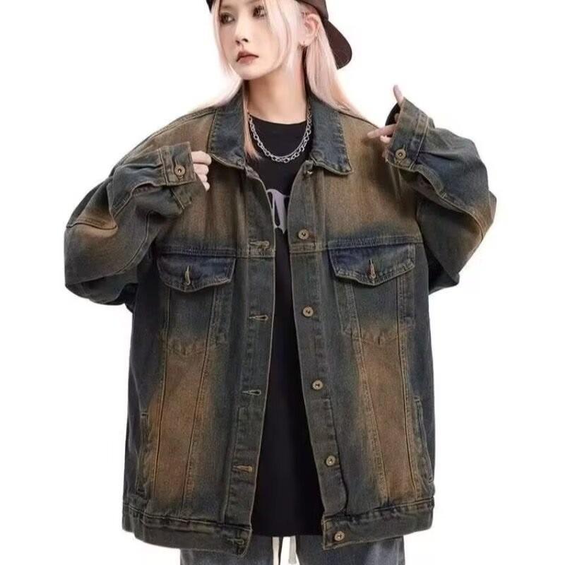 2025 Unisex High Street Washed Distressed Denim Jacket - American Retro Spring/Autumn Collection