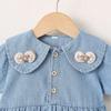 Summer Girls Denim Dress Sweet Bow Tie Collar Short Sleeve Princess Skirt For Kids Casual Cute Jean Dress