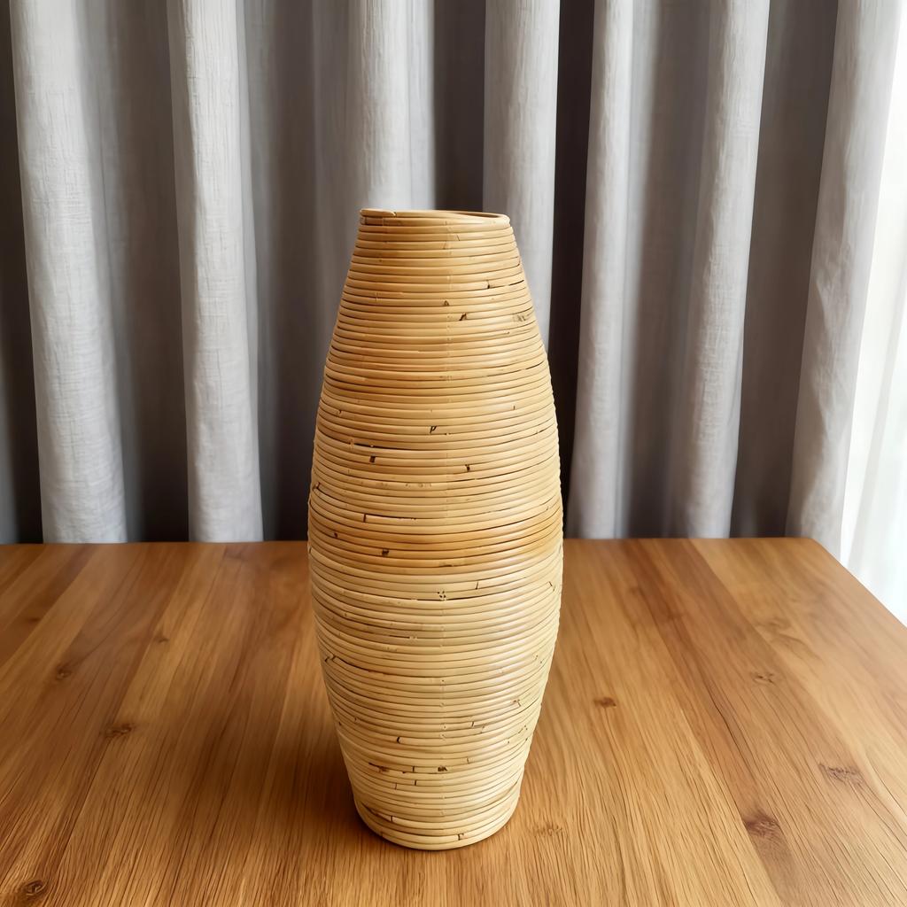 Indonesian Handwoven Rattan Floor Vase (30-40cm) | Natural Cane Craft Window & Living Room Decoration Elegant Home Furnishings