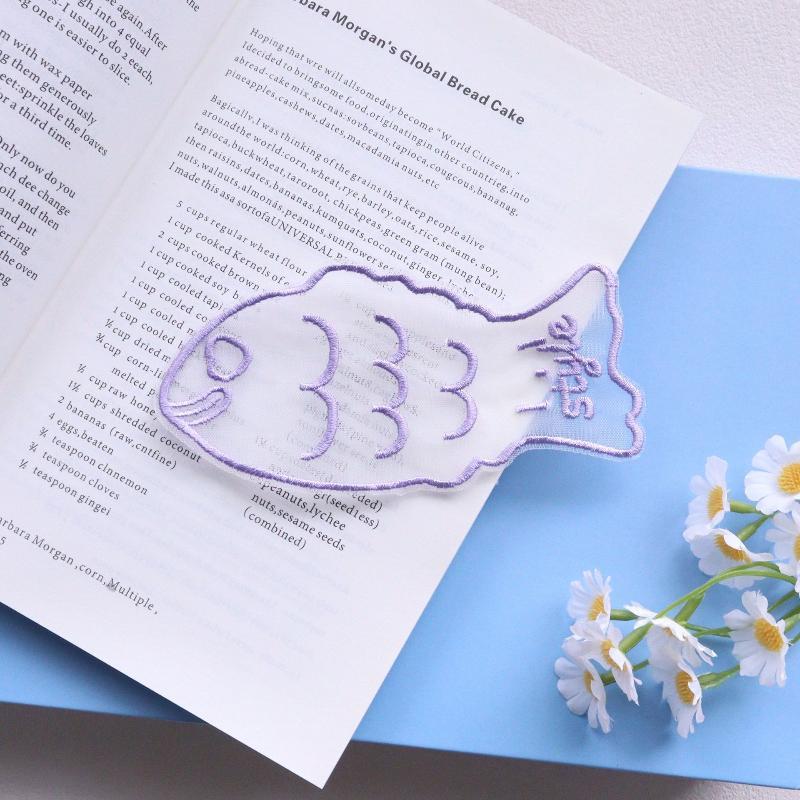 1Pcs Cute Fish Embroidered Bookmark Korean-Style Organza Transparent Page Marker For Reading School Office Stationery