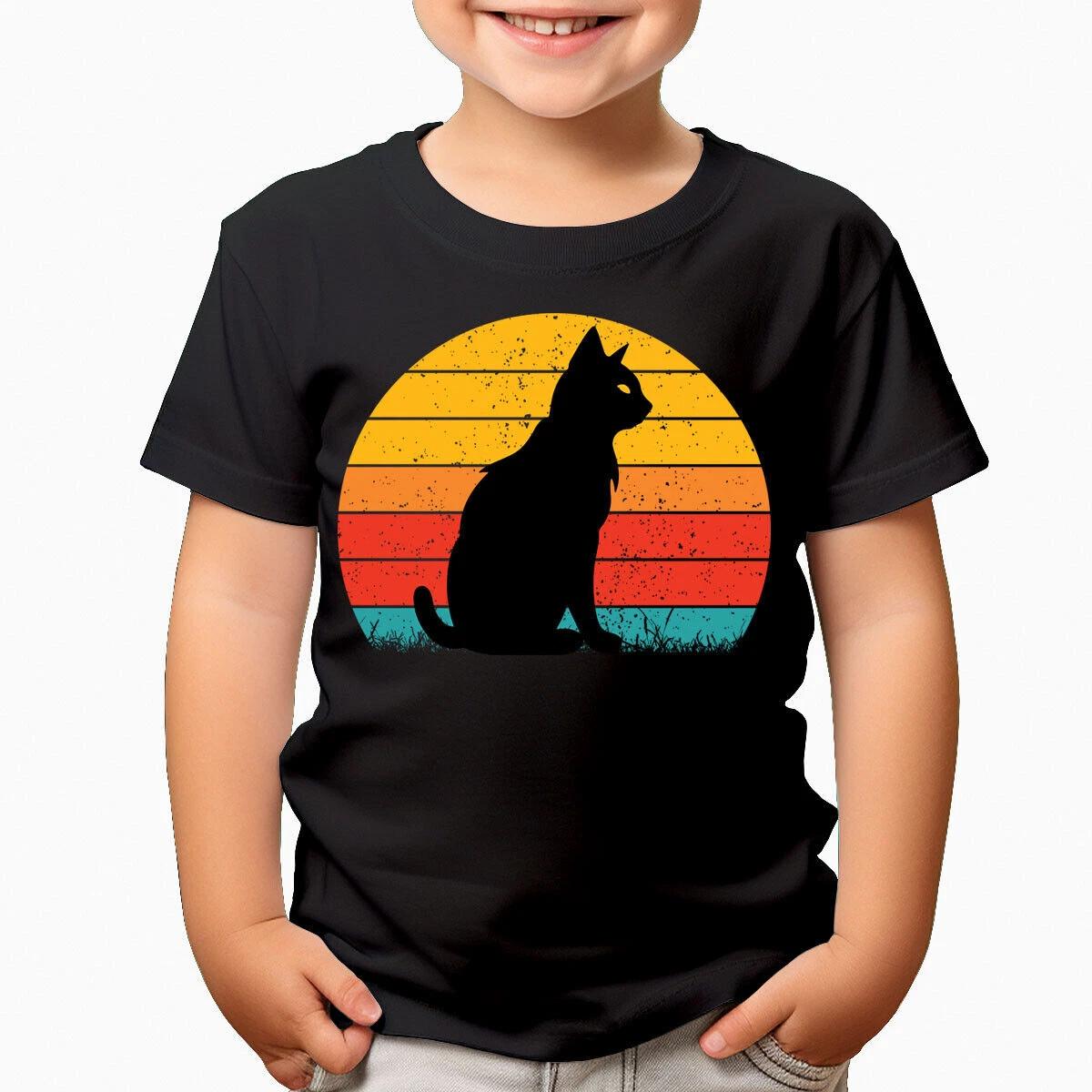 

Cat Sunset Kitten Funny Animal Lovers Gift Boys Girls Kids T-Shirts 100