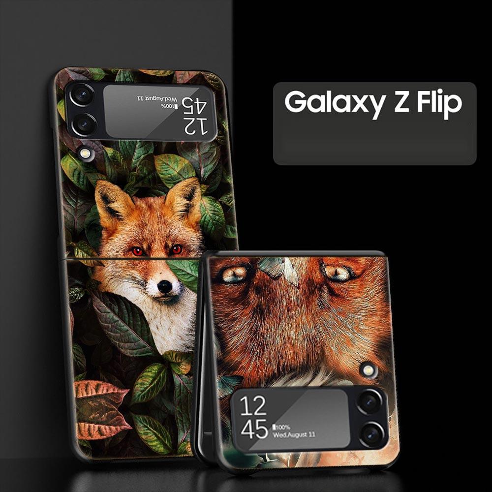 Cute Red Fox dárkové pouzdro na luxusní telefon Samsung GalaxyZ Flip 4 5 Fold Black Hard PC Shell pro Samsung Z Flip 3 Cover Couqe