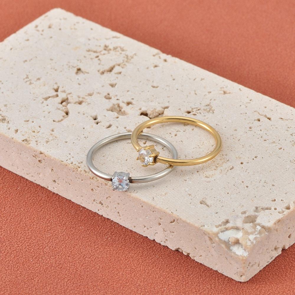 JeeMango Stainless Steel Shiny Cubic Zirconia Finger Ring for Women Gold Plated Wedding Engagement Delicate Jewelry R26020