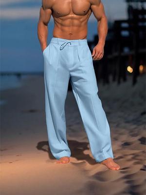 2025 Herren Leinen Sommer Strandhose: Einfarbig, Bequem, Atmungsaktiv, Lässig