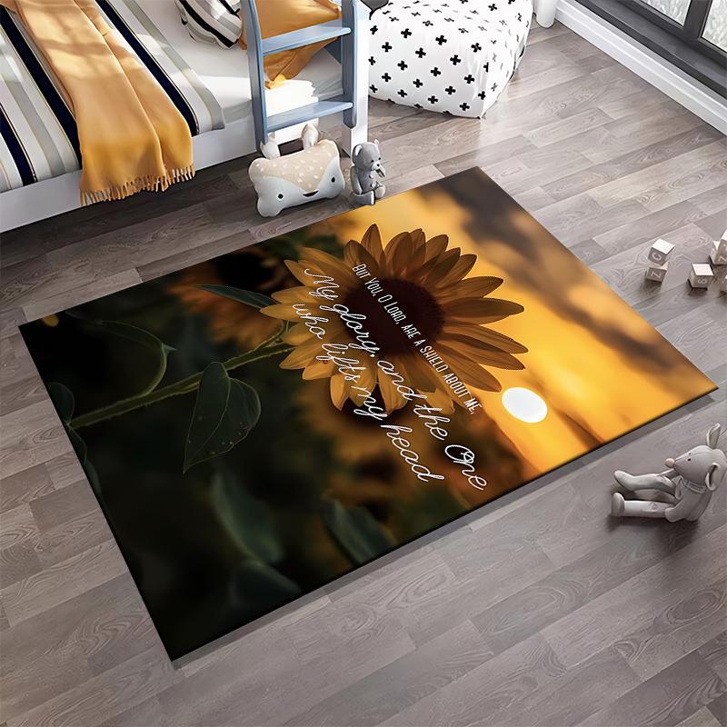Sunflower with Inspirational Quote Non-slip Rug Suitable for Living Room and Bedroom Sofas.