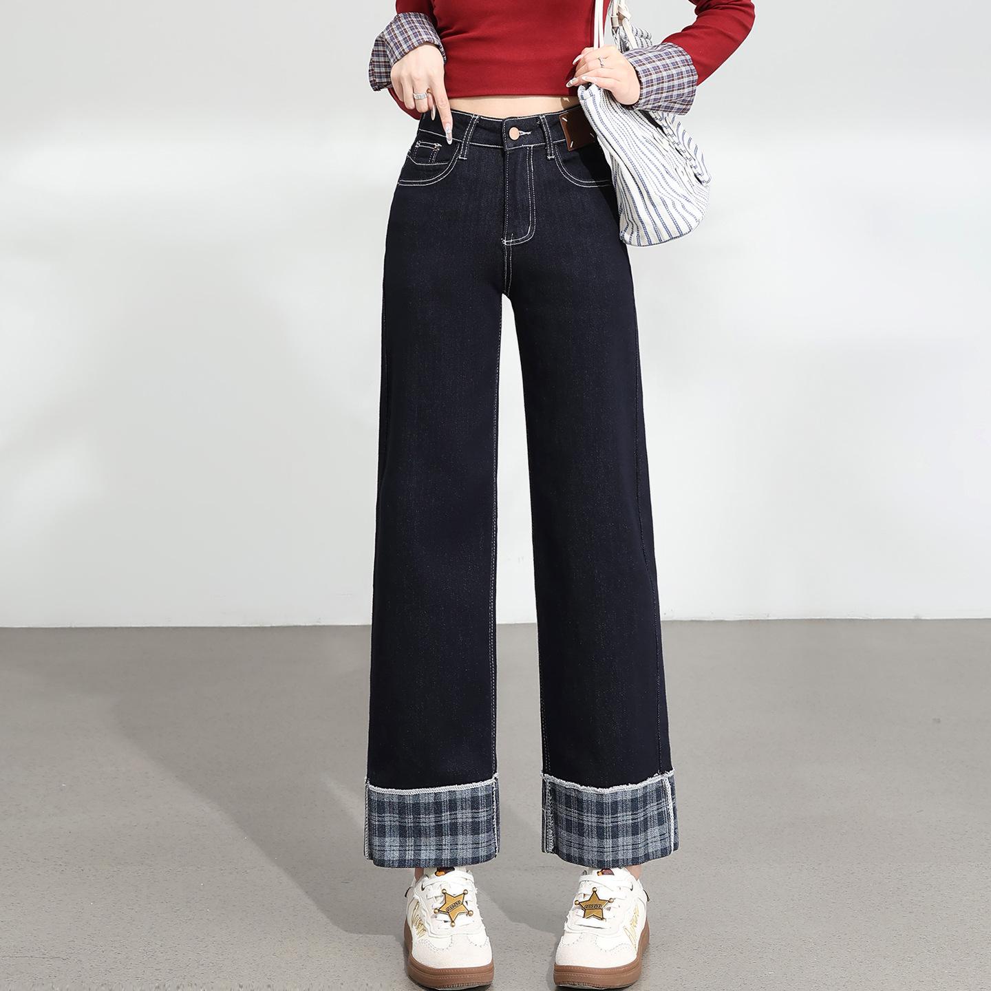 

2026 Spring/Autumn Women s Fashionable Loose-Fit Color Block Straight-Leg Jeans XL чёрный/золотой