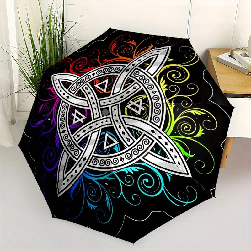 1pc Celtic Mandala Auto Open/close, All-Season Portable Folding Umbrella for Women & Men, Travel, Everyday, Formal Events - Compact Luxury Parasol, Ou