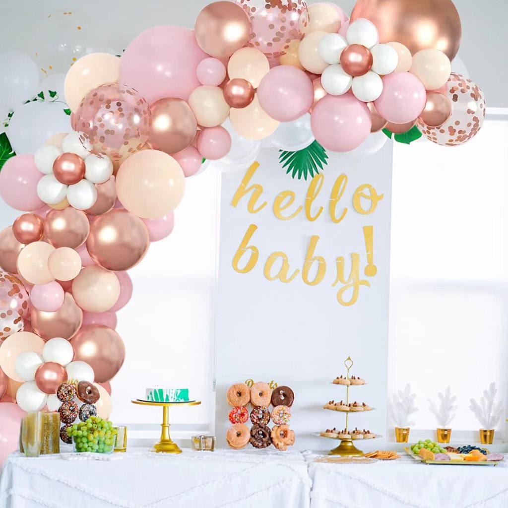 Bohemian Daisy Wreath Balloon Chain Pink Blush Naked Rose Gold Confetti Balloon Arch Kit