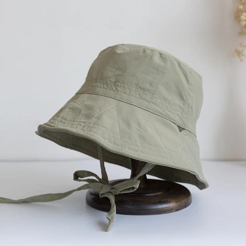Fashion Solid Color Sunscreen Bucket Hat Breathable Thin Fisherman Hat Wide Brim Lace-up Sun Hat Beach Travel Basin Hats Korean