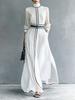 Amazon European and American winter French elegant wind contrasting color long-sleeved dress high-necked chiffon long belt long dress