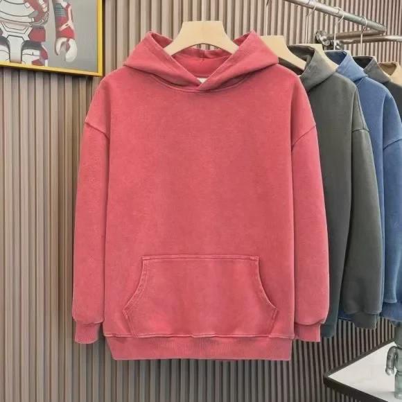 American Retro 400g Pure Cotton Washed Hoodie - Solid Color, Loose Fit, Unisex Sweatshirt
