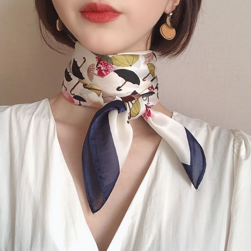 Women's Korean Small Square Silk Scarf: Spring/Autumn Career Decor Necktie All-match Scarf Lightweight Summer Neck Wrap with Sun Protection