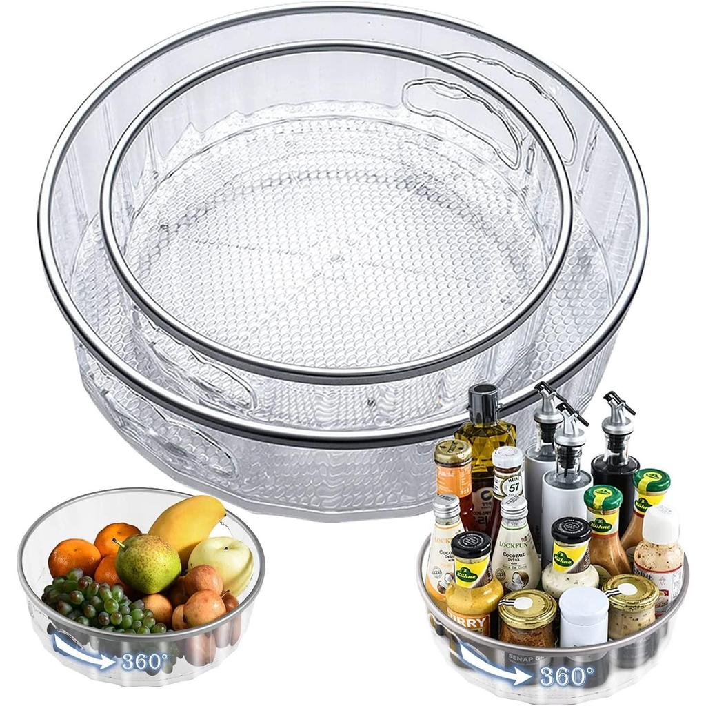 2 Sizes Lazy Susan Turntable Spinning Spice Rack Organizers Multifunctional Round Clear Rotating Cosmetic Containers