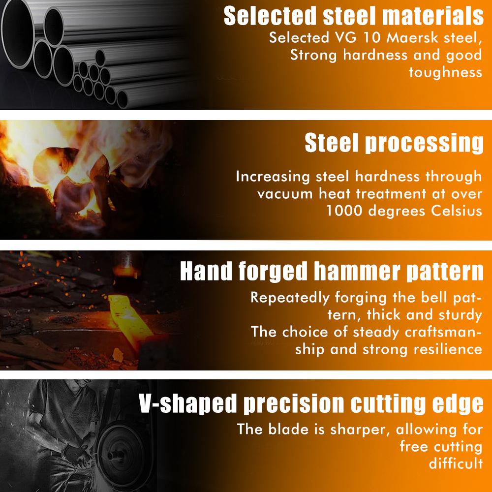 6pcs Hand-forged Chef Knives Stainless Steel Cleaver Paring Utility Cooking Knife,Ergonomic Full-Tang Non-Slip Wooden Handle