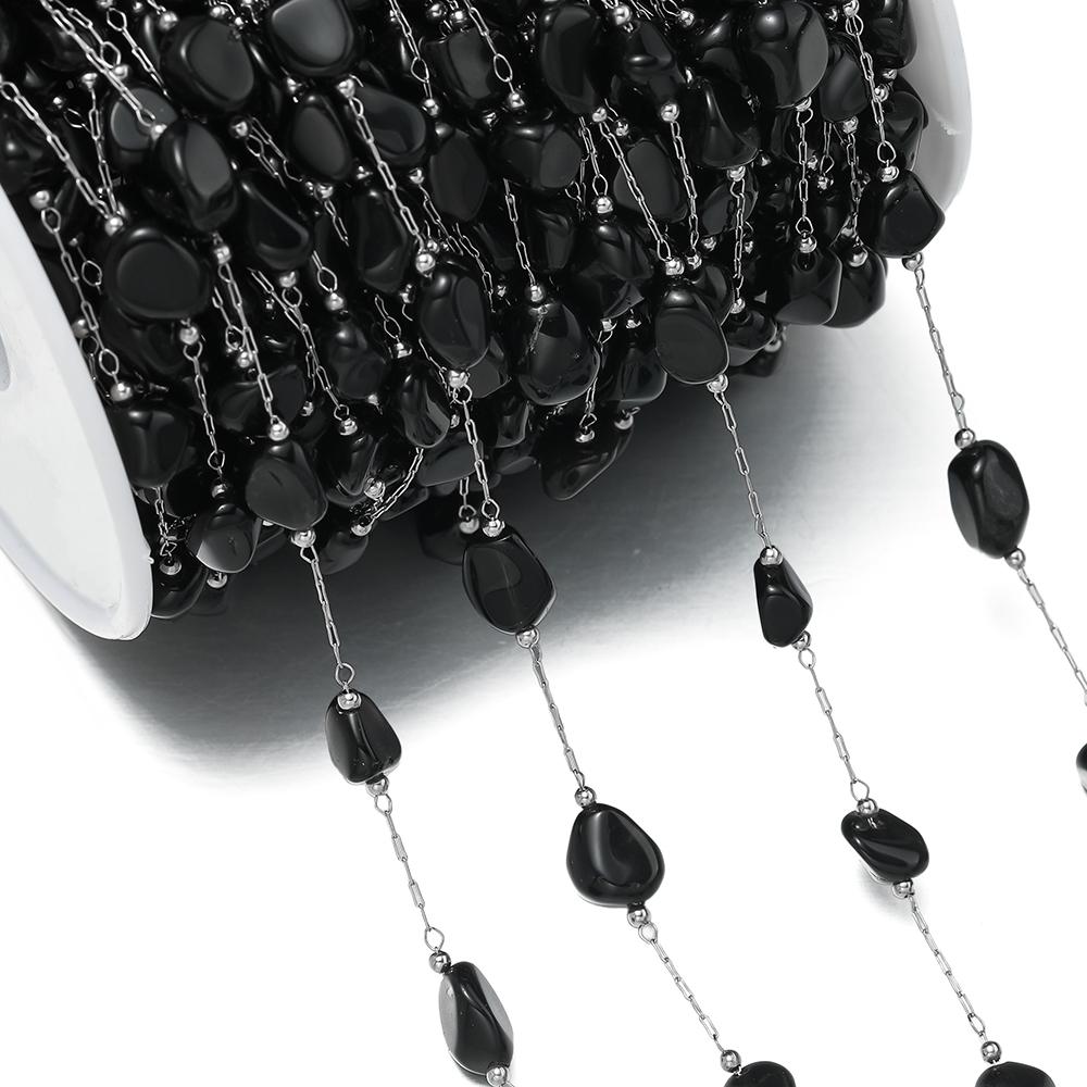 1Meter/Pack Stainless Steel Natural Stone Round Shape Beads Chains for DIY Necklace Bracelets Jewelry Making Accessories