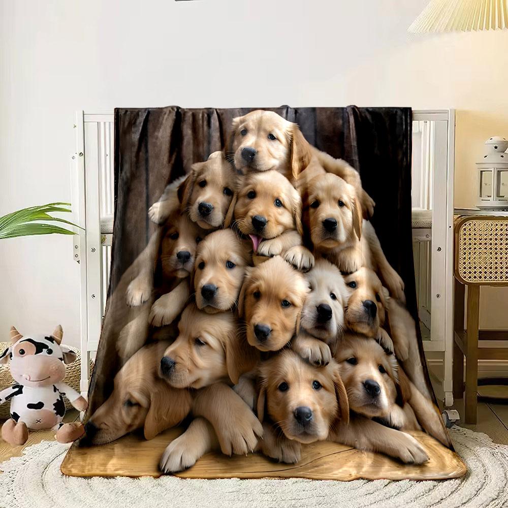 Cute Golden Retrievers Pile Blanket bedroom Blanket for Livingroom Couch lunch break Soft throw for Friend's festival Gift