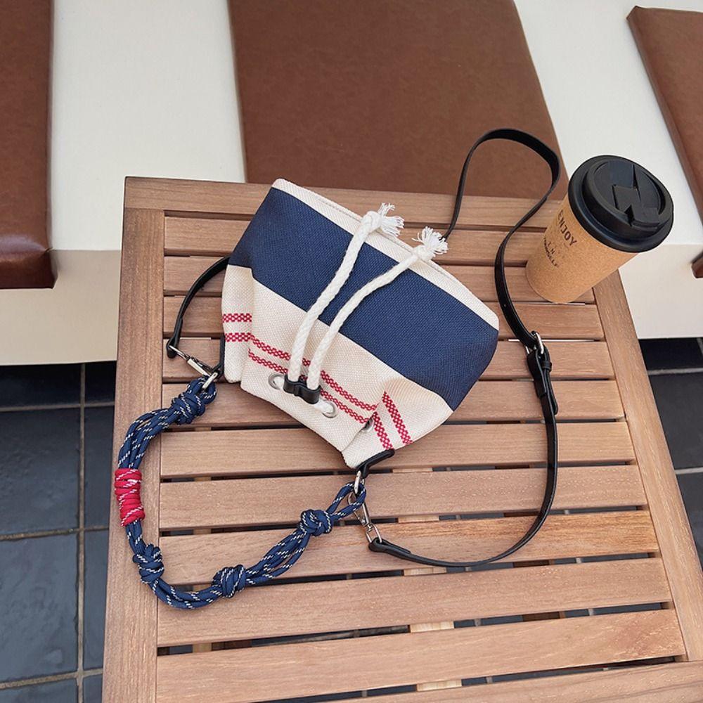 Korean Style Retro Canvas Bucket Bags Purse Crossbody Bag Patchwork String Crossbody Bag Wallet Bags Large Capacity