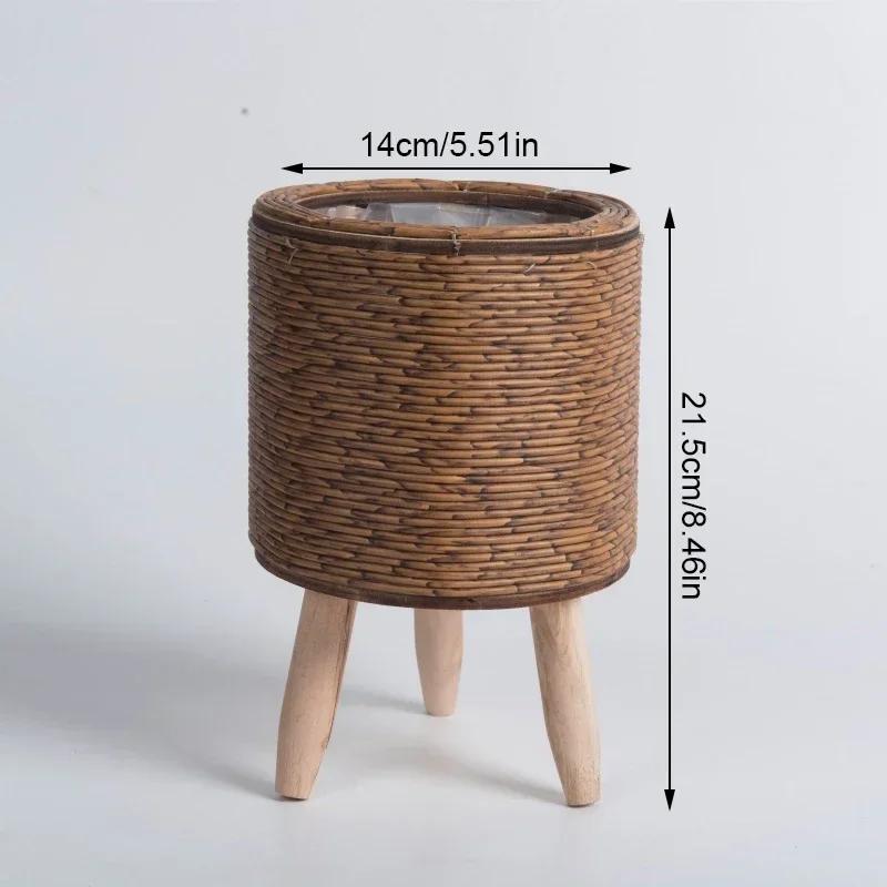 1pc Boho Plant Stand Basket Flower Shelf Succulent Plants Woven Planter Imitation Rattan Flower Stand Basket with Removable Legs