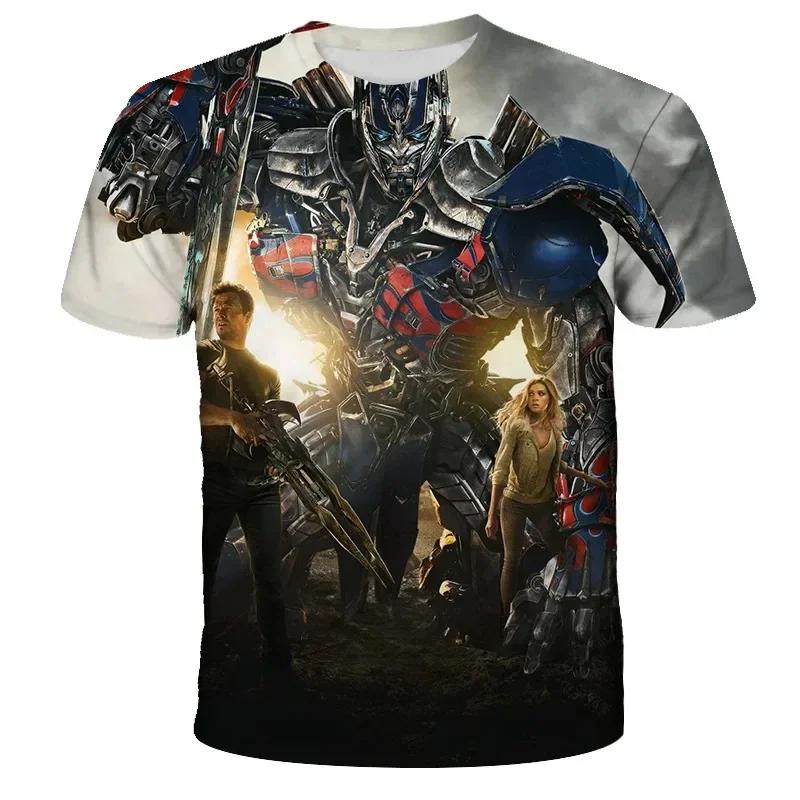 Verão 2025 Camiseta Transformers Estampada em 3D para Homem Crianças Roupa Legal de Desenho Animado de Manga Curta Meninos Meninas Tendência de Moda Streetwear