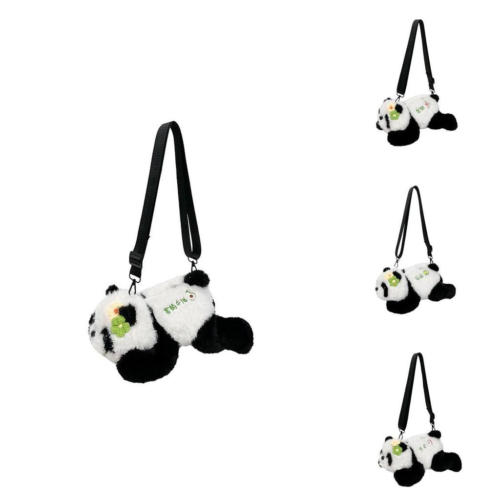 Plush Panda Cartoon Shoulder Bag With Zipper Closure For Daily Use