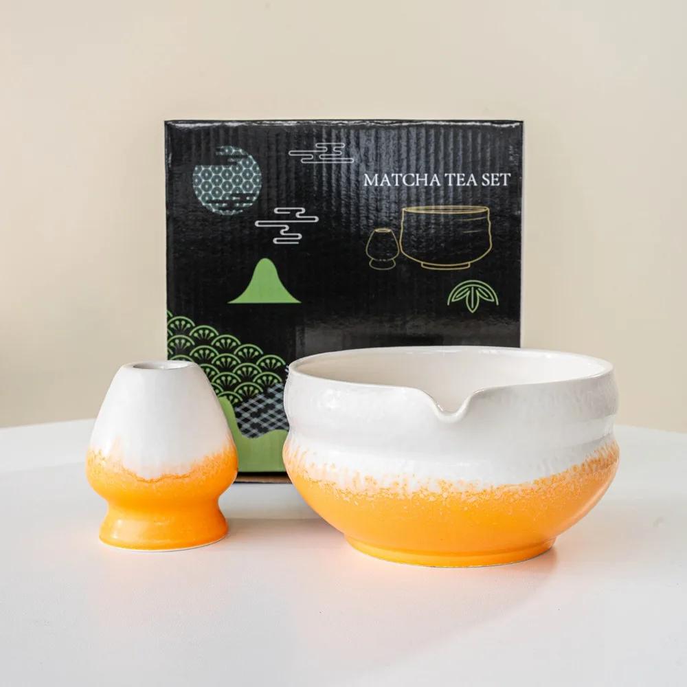 New Ceramic Matcha Bowl with Pouring Spout Reusable Matcha Whisk Holder Multicolored Japanese Tea Set Tea Lovers