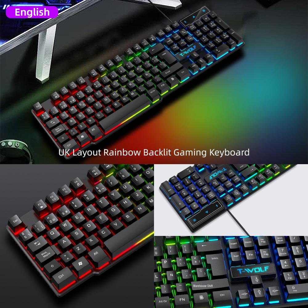 T-WOLF T20 Thunderwolf Backlit Gaming Keyboard - Wired, Multilingual (Arabic, Spanish, Russian).