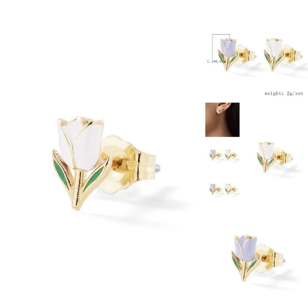 Adorable Mini Flower Earrings Set For Women Chic Two-tone Alloy Floral Studs Jewelry