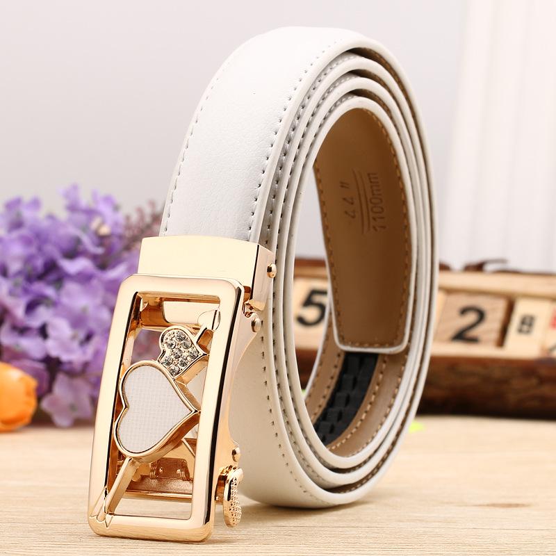 Women's Casual Double-Sided Lychee Pattern Leather Belt with Automatic Buckle