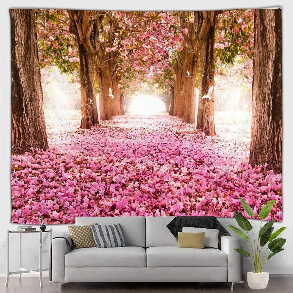 Gobelin leśny wodospad krajobraz zewnętrzny piękny las obraz olejny wiszący na ścianie dekoracyjny koc sztuka salon mural