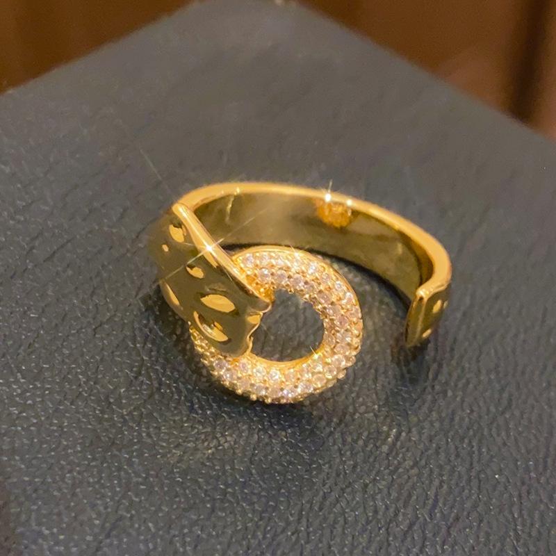 

18K Gold Plated Zircon Round Open Ring - High-End Fashion Jewelry for Women