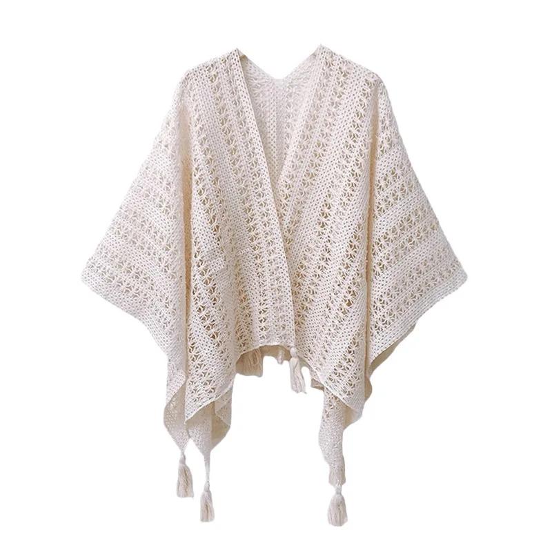Ombre Spring Summer Hollow Out Ethnic Shawl Ladies Lightweight Travel Scarf Cape