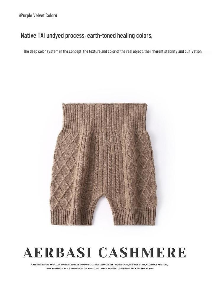 Cashmere High-Waist Knit Shorts - Women's Warm Woolen Base Layer Safety Pants