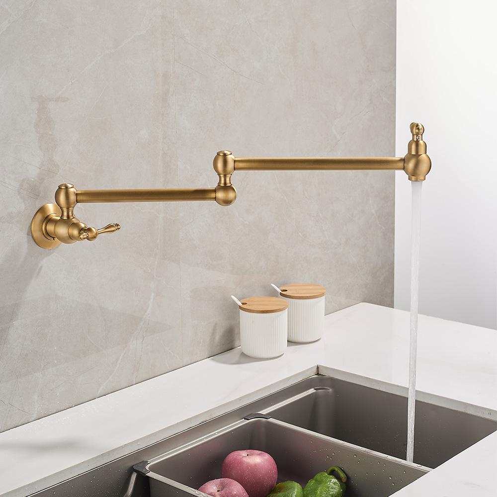 Rubinetto da Cucina Moderno da Parete Girevole 720° Estensibile Riempi Pentola Rubinetto per Lavello da Cucina Monoforo Acqua Fredda Ottone Massiccio