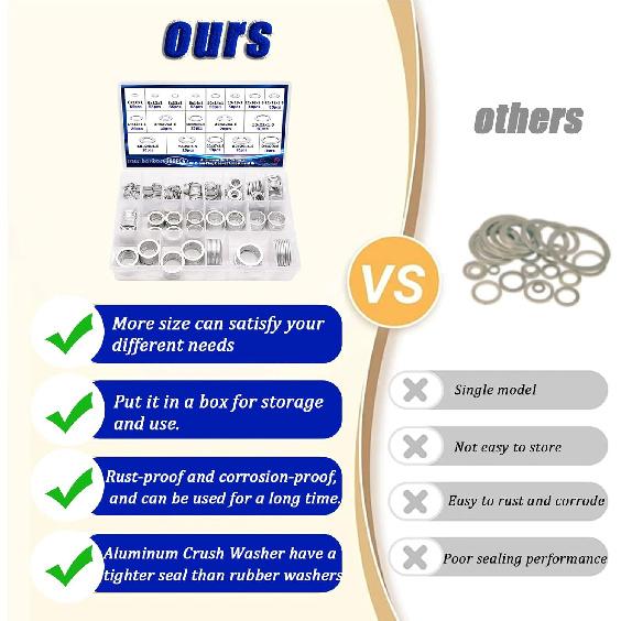 580PCS Crush Washer Oil Drain Plug,18 Sizes Aluminum Oil Drain Plug Gasket Assortment,Automotive Engine Crush Washers (M6 M8 M10 M12 M14 M16 M18 M20