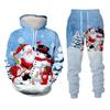 3D Print Hoodies Suit Christmas Santa Claus Man Woman Tracksuit Pants 2pcs Sets New Year Holiday Party Casual Pullover Oversized