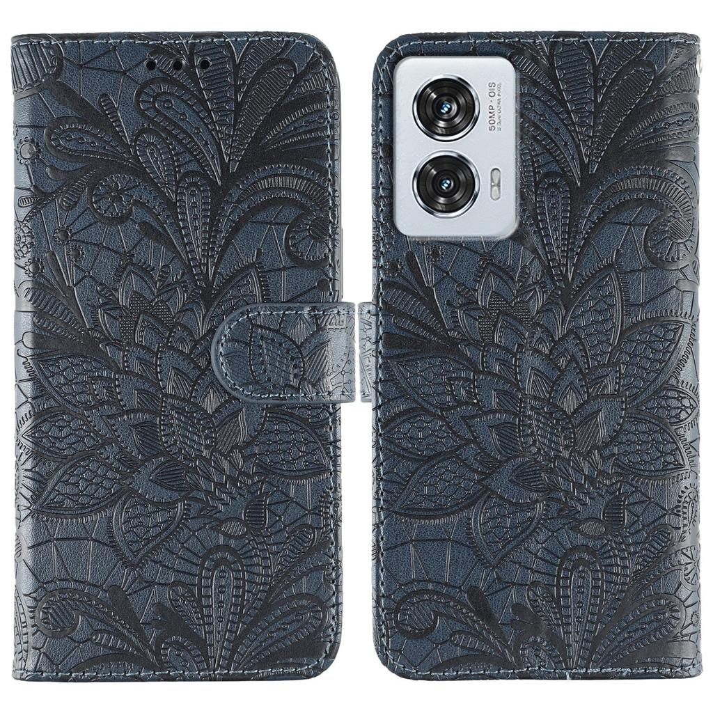 For Motorola Edge 50 Fusion 5G Case Lace Flowers PU Leather Flip Wallet Phone Cover